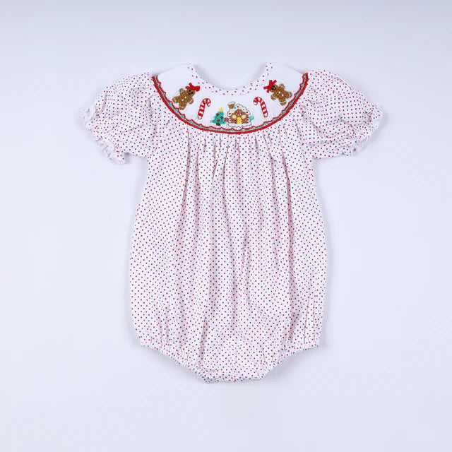 Honey Smocked Red Gingerbread Hand Smocked Bubble HS0050 SpadezStore