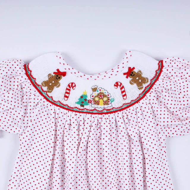 Honey Smocked Red Gingerbread Hand Smocked Bubble HS0050 SpadezStore
