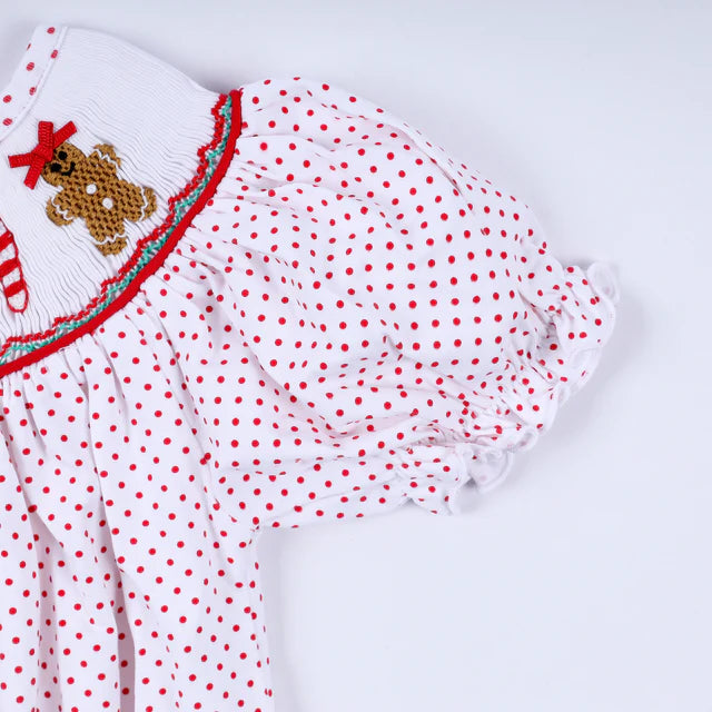 Honey Smocked Red Gingerbread Hand Smocked Bubble HS0050 SpadezStore