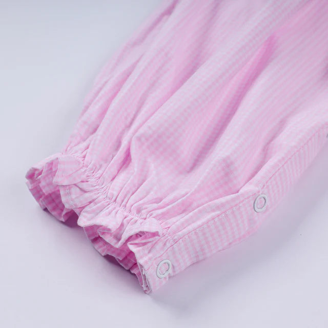 Honey Smocked Pink Christmas Tree Hand Smocked Ruffle Romper HS0051 SpadezStore