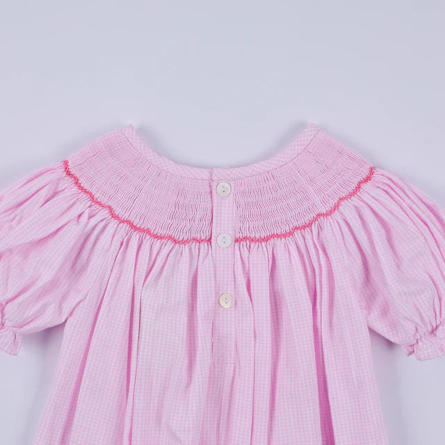 Honey Smocked Pink Christmas Tree Hand Smocked Ruffle Romper HS0051 SpadezStore