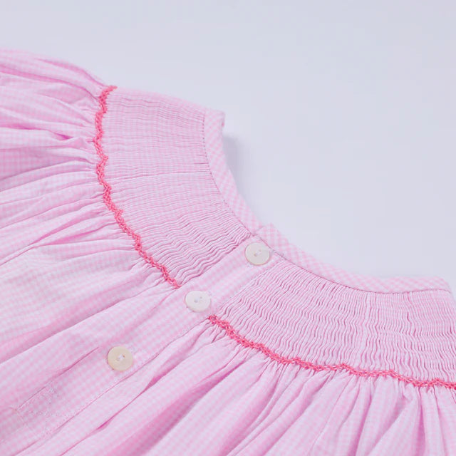 Honey Smocked Pink Christmas Tree Hand Smocked Ruffle Romper HS0051 SpadezStore