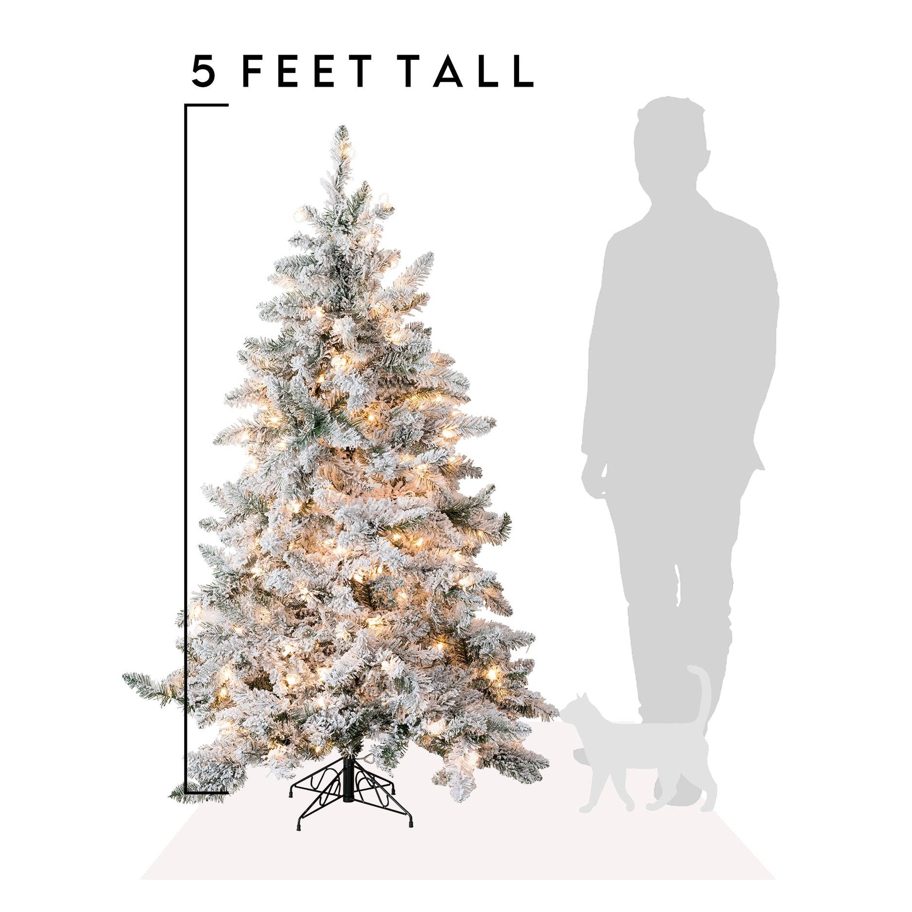 Perfect Holiday 5' Pre-lit Alpine Spruce Snow Flocked Christmas Tree SpadezStore