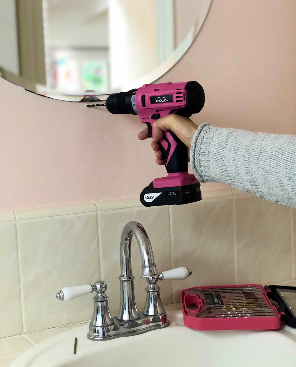 Apollo Tools 10.8 Volt Lithium-Ion Cordless Drill with 30 Piece Accessory Set PINK - DT4937P SpadezStore