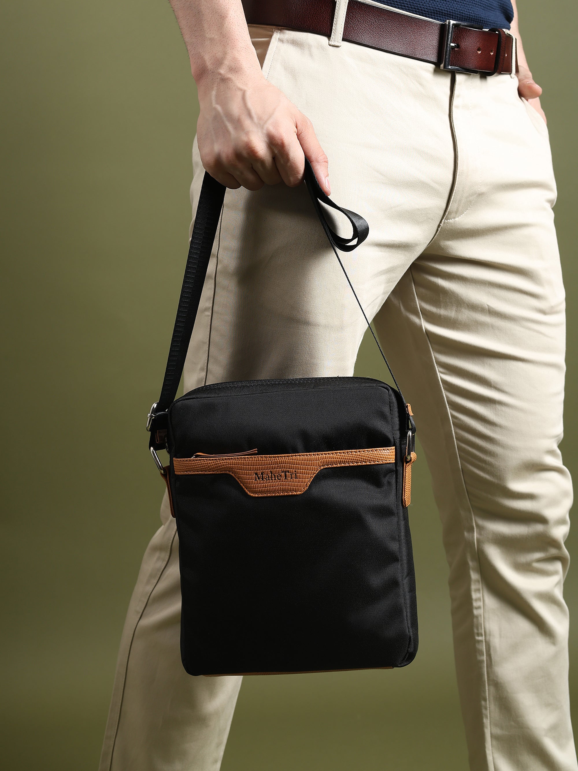 Classy Leather Bags Mark Canvas Side Messenger Bag - Thumbnail 2