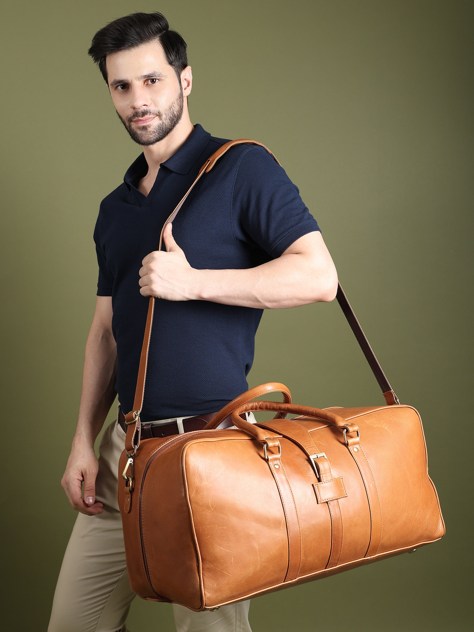 Classy Leather Bags Port Blair Leather Duffle Travel Bag SpadezStore
