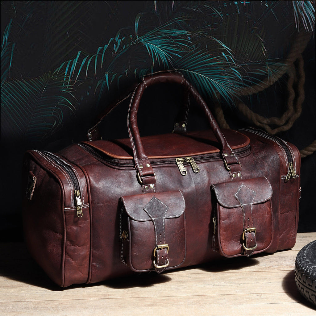 Classy Leather Bags Vintage Dark Brown Traveller Duffle Bag SpadezStore