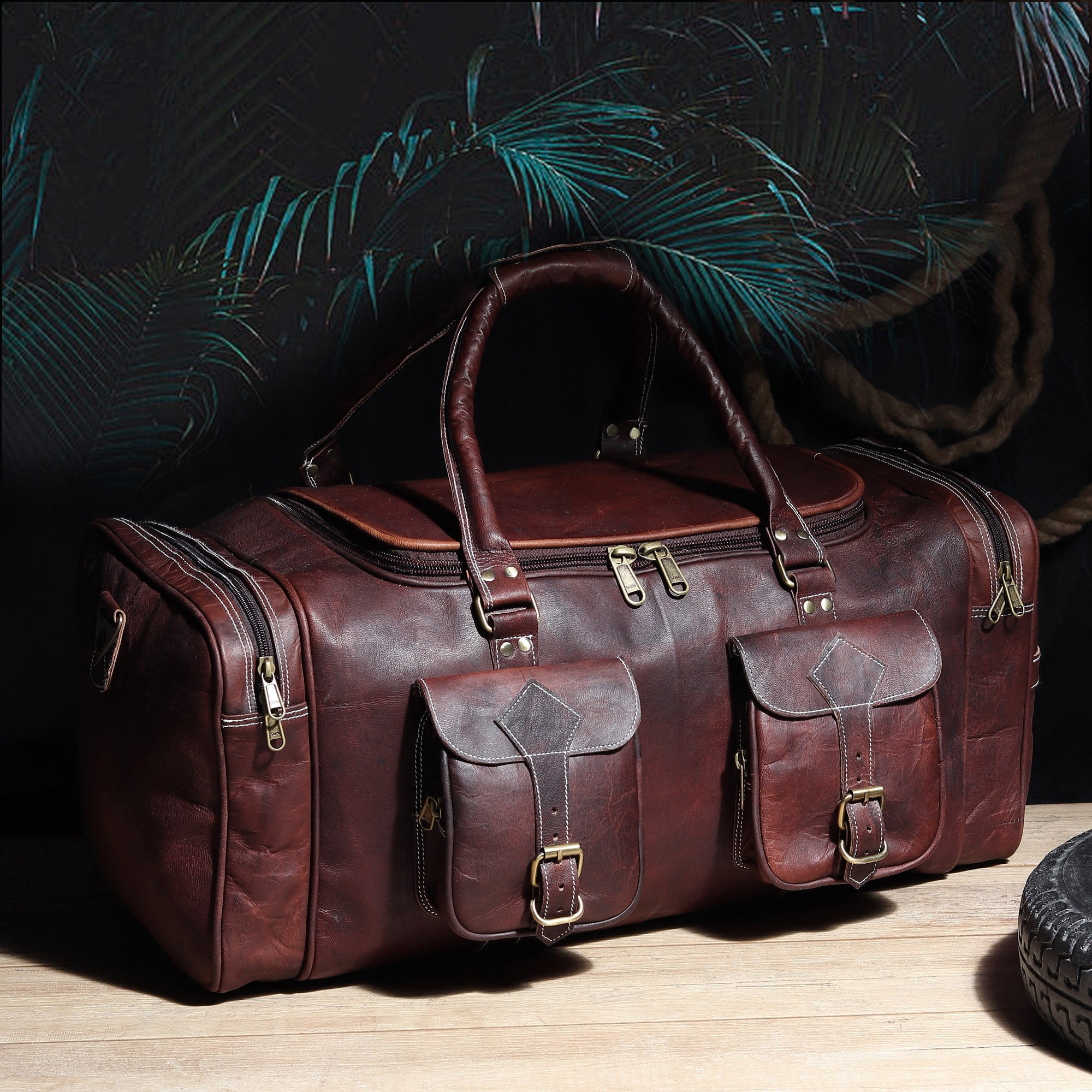 Classy Leather Bags Vintage Dark Brown Traveller Duffle Bag SpadezStore