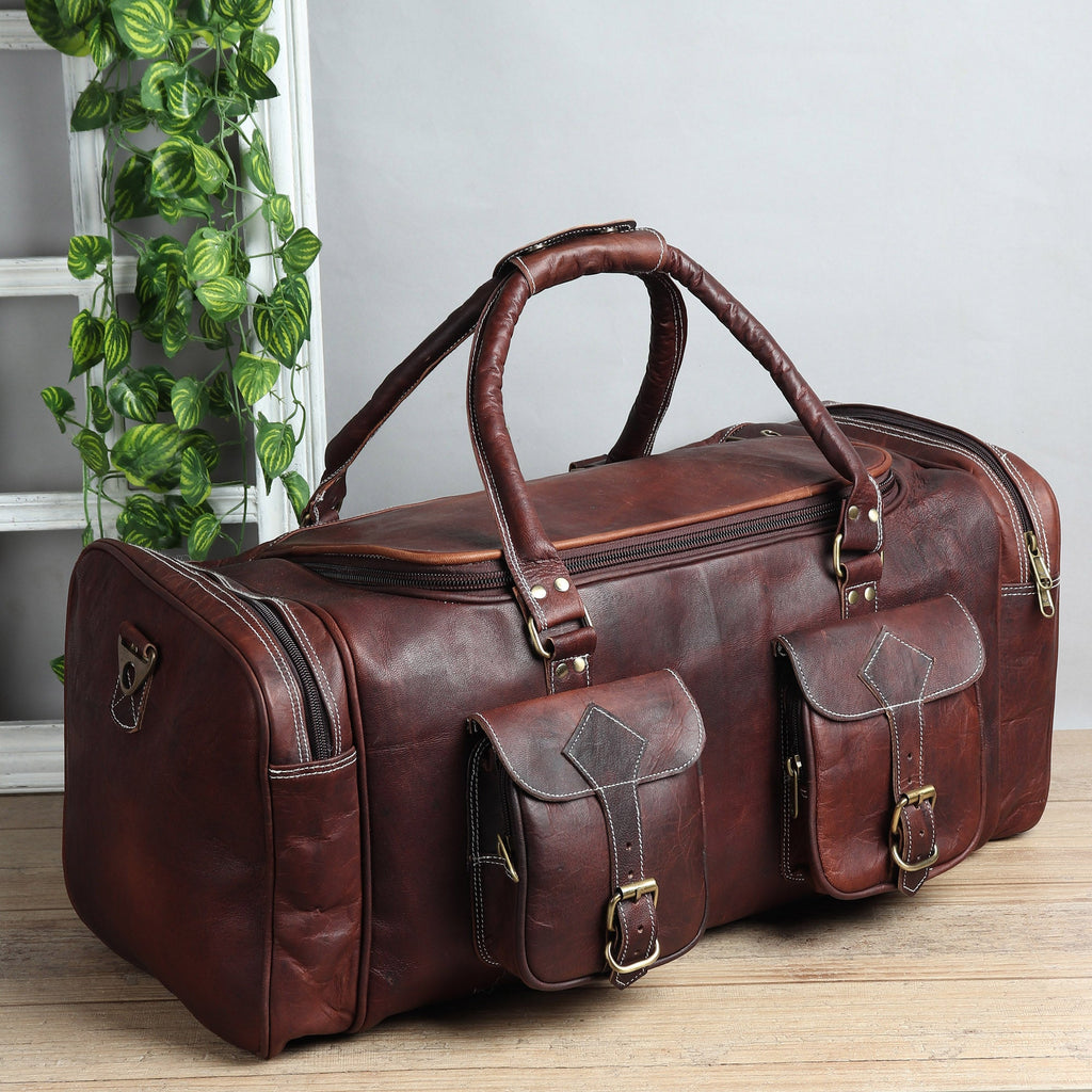 Classy Leather Bags Vintage Dark Brown Traveller Duffle Bag SpadezStore