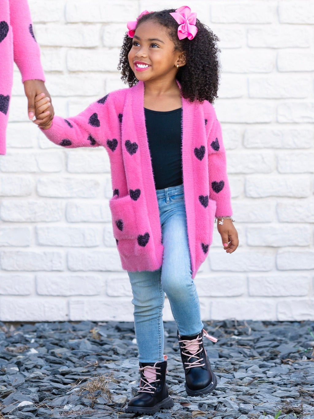 Mia Belle Girls I Love You Lots Pink Oversized Heart Cardigan SpadezStore
