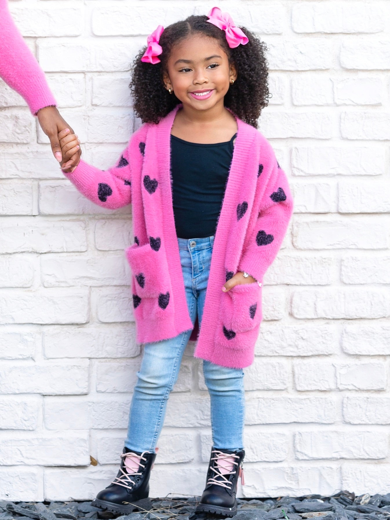 Mia Belle Girls I Love You Lots Pink Oversized Heart Cardigan SpadezStore