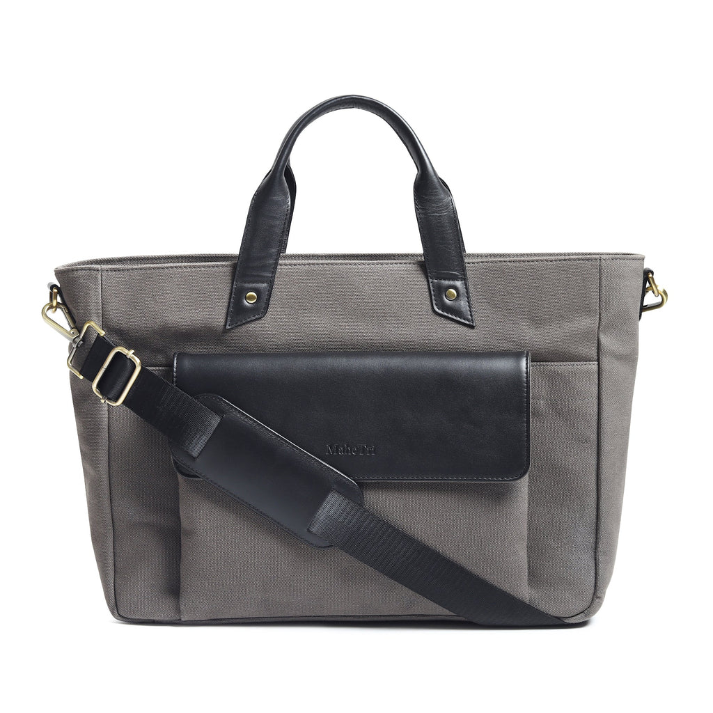 Classy Leather Bags Voyager Canvas Leather Briefcase, Gray