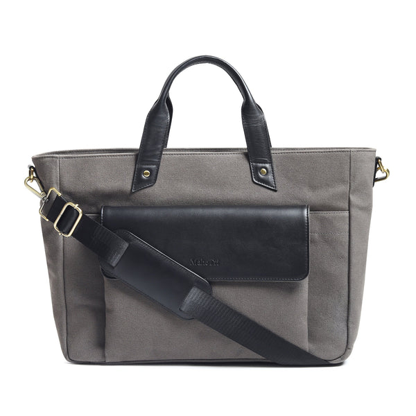Classy Leather Bags Voyager Canvas Leather Briefcase, Gray