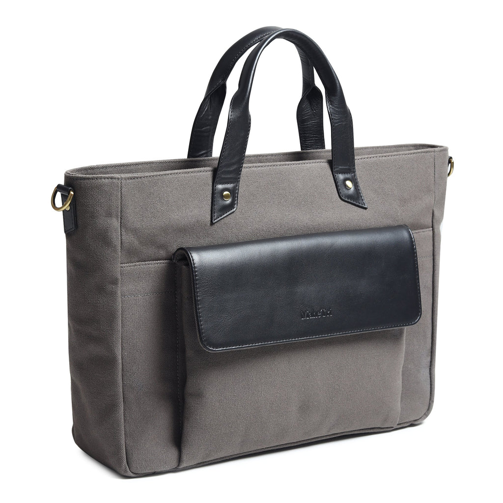 Classy Leather Bags Voyager Canvas Leather Briefcase, Gray