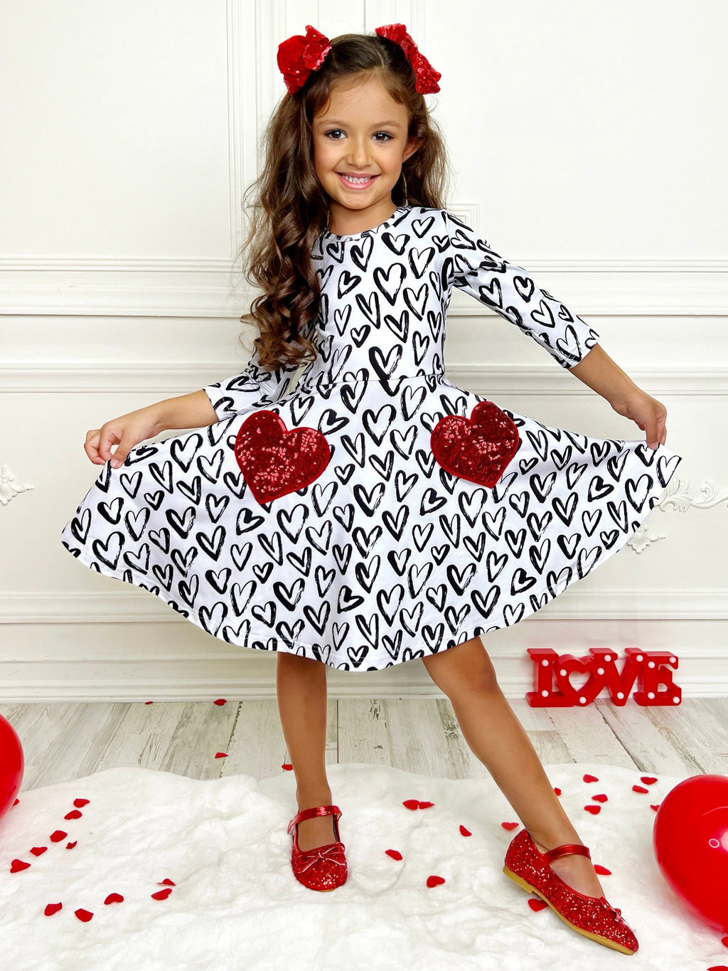 Mia Belle Girls Dressed With Love Sequin Heart Skater Dress SpadezStore