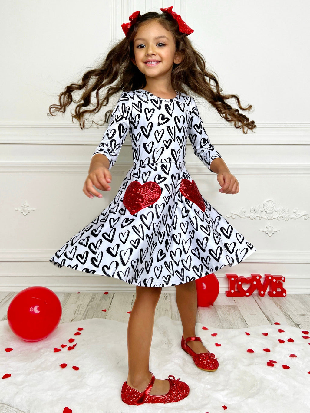 Mia Belle Girls Dressed With Love Sequin Heart Skater Dress SpadezStore