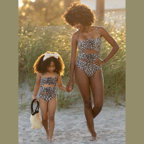Mia Belle Girls Mommy and Me Leopard Cutout One Piece Swimsuit SpadezStore