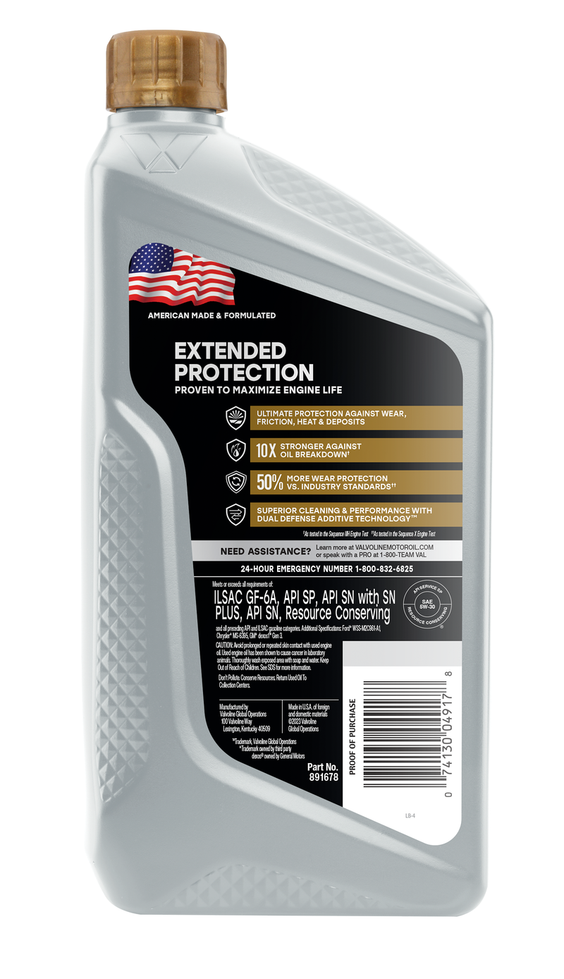 Valvoline Extended Protection Full Synthetic Motor Oil SAE 5W-30 1 Quart SpadezStore