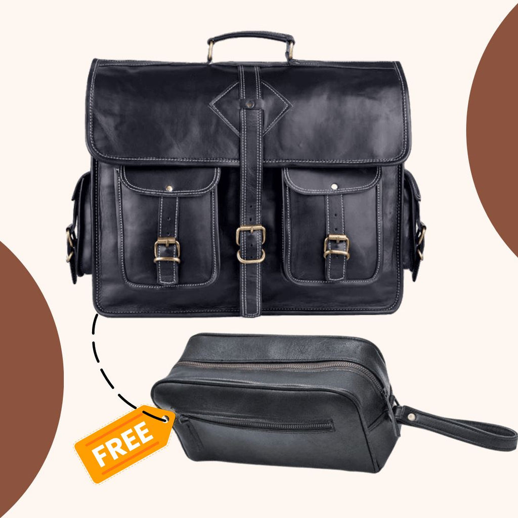 Classy Leather Bags The Retro Black + FREE Toiletry Bag SpadezStore