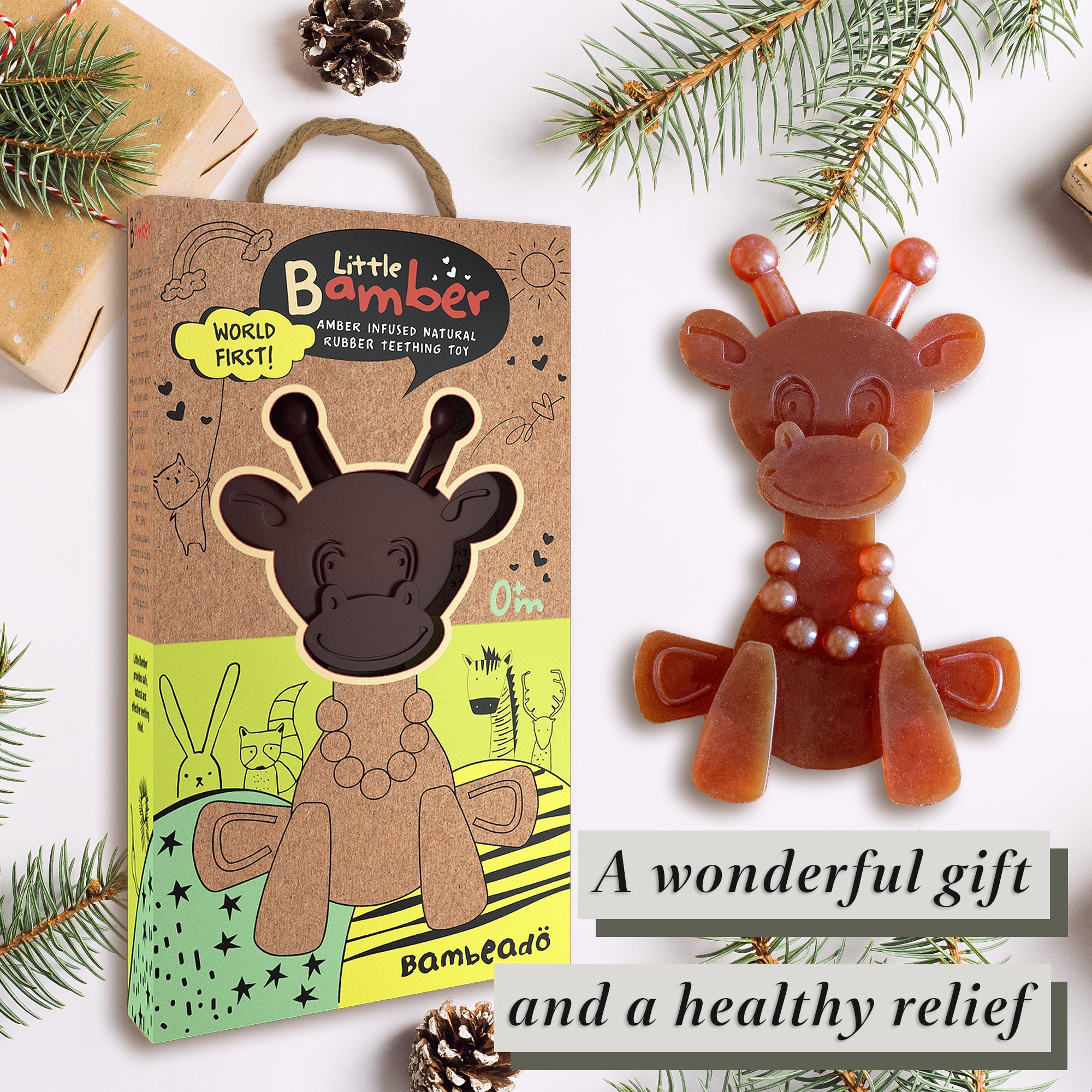 Bambeado The Little Bamber - Natural Rubber & Baltic Amber Teething Toy