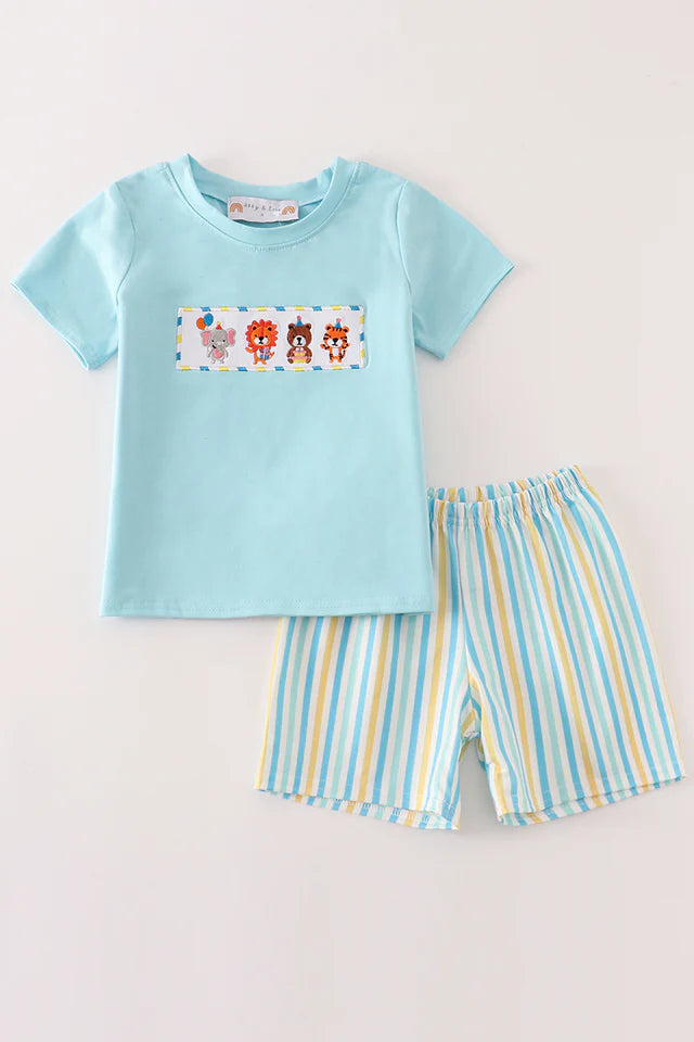Abby & Evie Blue Animals Birthday Embroidery Boy Set MC402323 SpadezStore