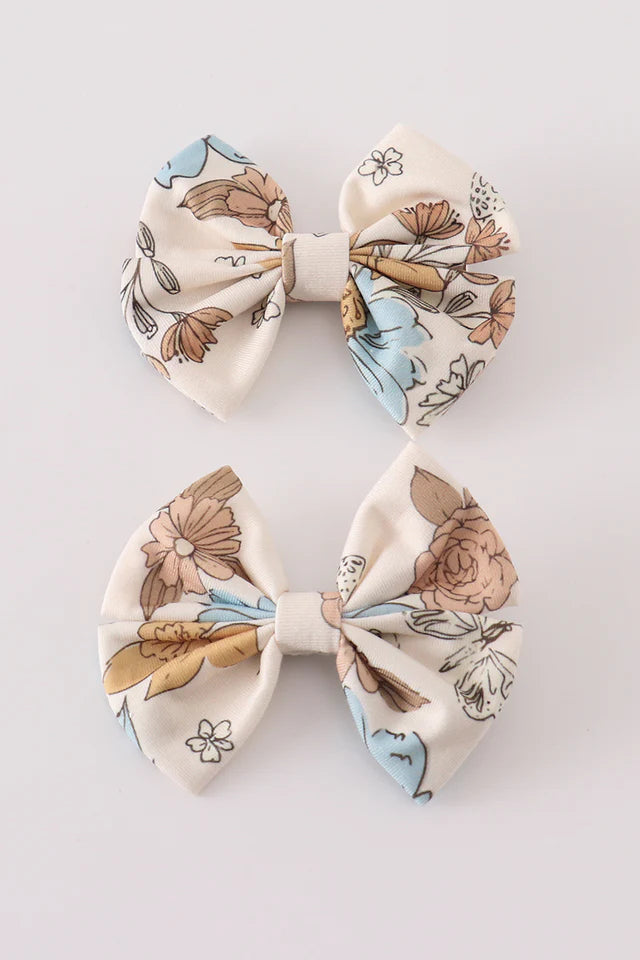 Abby & Evie Floral Print 2pc Hair Bow MC403381 SpadezStore