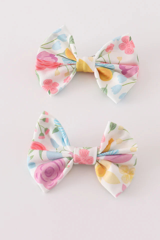 Abby & Evie Floral Print Hair Bow MC403436 SpadezStore