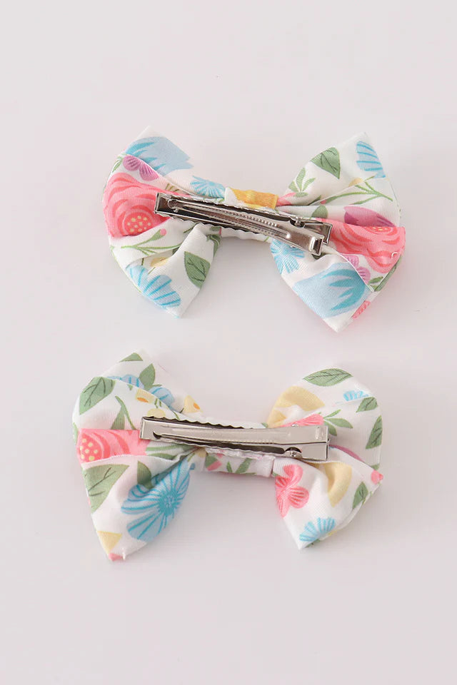 Abby & Evie Floral Print Hair Bow MC403436 SpadezStore