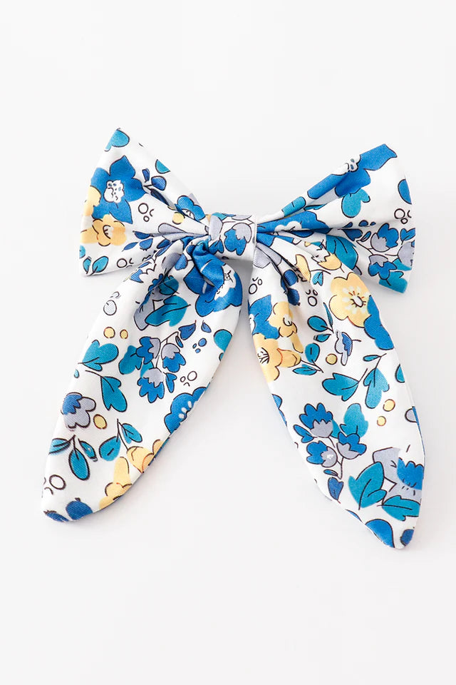 Abby & Evie Blue Floral Print Hair Sailor Bow MC404003 SpadezStore