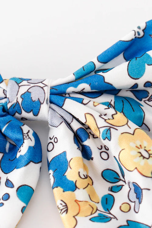Abby & Evie Blue Floral Print Hair Sailor Bow MC404003 SpadezStore