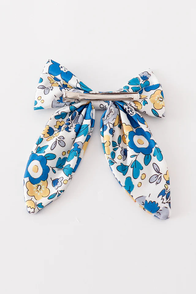 Abby & Evie Blue Floral Print Hair Sailor Bow MC404003 SpadezStore