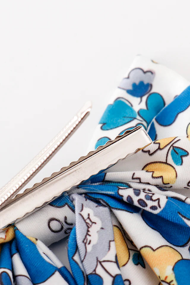 Abby & Evie Blue Floral Print Hair Sailor Bow MC404003 SpadezStore