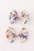 Abby & Evie Coral Floral Print 2pcs Piggie Hair Bow MC404049 SpadezStore