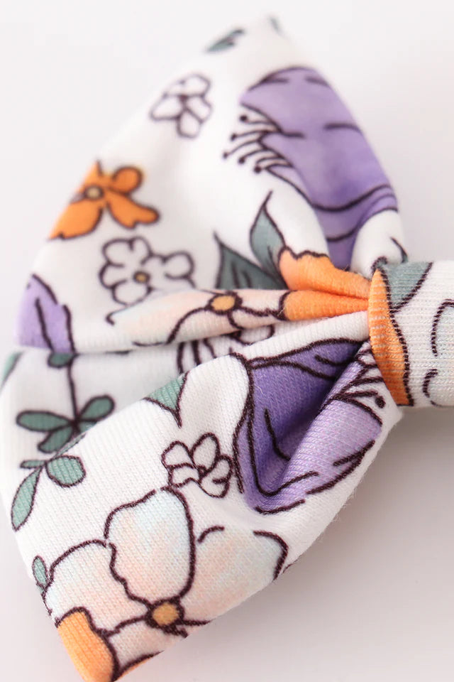 Abby & Evie Coral Floral Print 2pcs Piggie Hair Bow MC404049 SpadezStore