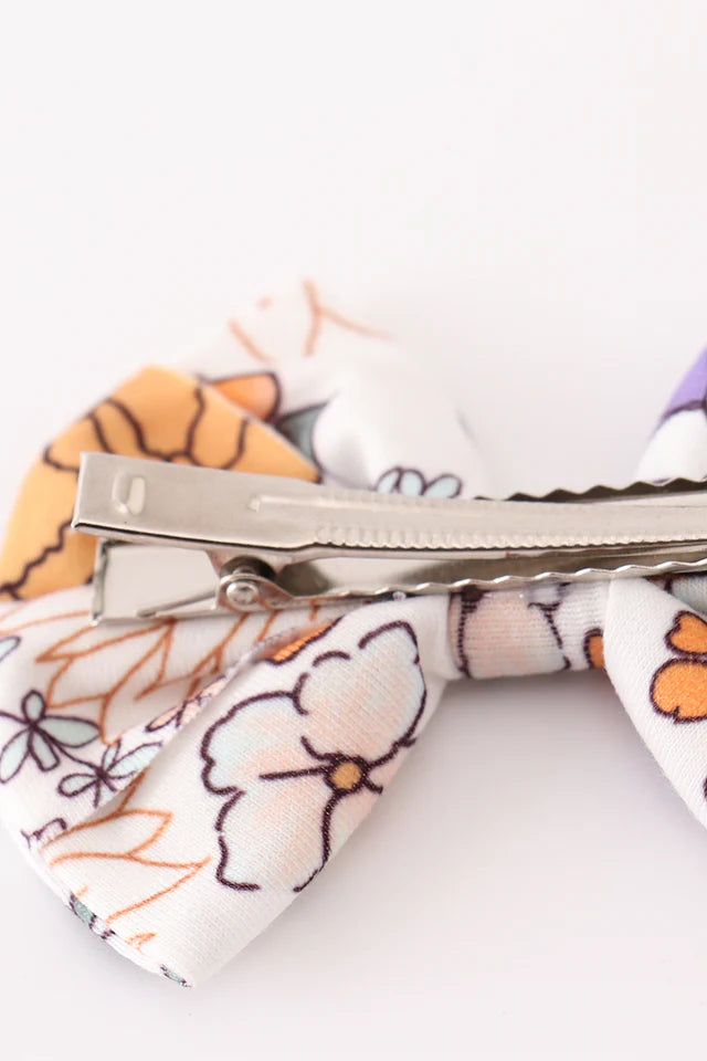 Abby & Evie Coral Floral Print 2pcs Piggie Hair Bow MC404049 SpadezStore