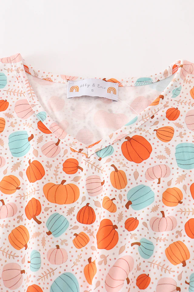 Abby & Evie Orange Pumpkin Print Mom Dress MC404096 SpadezStore