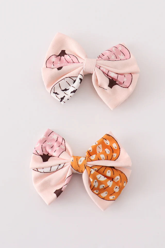 Abby & Evie Pink Pumpkin Piggie Hair Bow MC404642 SpadezStore