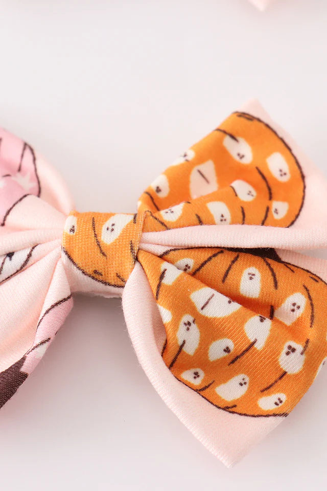 Abby & Evie Pink Pumpkin Piggie Hair Bow MC404642 SpadezStore