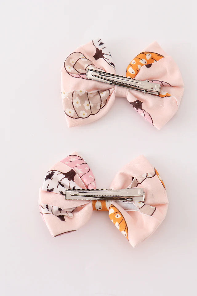 Abby & Evie Pink Pumpkin Piggie Hair Bow MC404642 SpadezStore