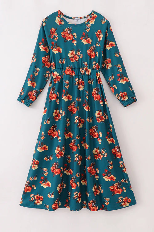 Abby & Evie Green Floral Print Mom & Me Dress SpadezStore