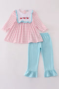 Abby & Evie Valentine's Day Heart Envelope Embroidery Plaid Girl Set MC406542 SpadezStore