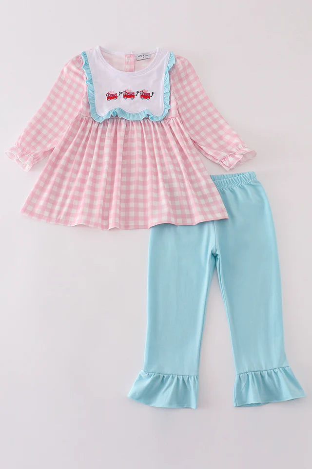 Abby & Evie Valentine's Day Heart Envelope Embroidery Plaid Girl Set MC406542 SpadezStore