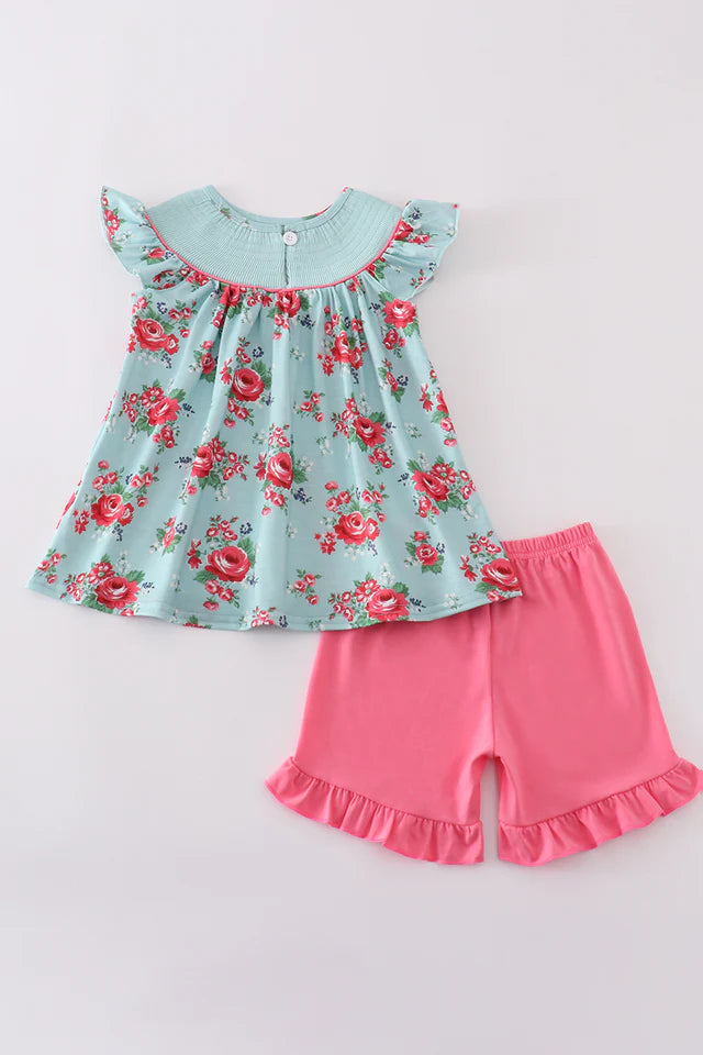 Abby & Evie Rosebud Bliss Print Smocked Girl Set MC409441 SpadezStore