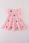 Abby & Evie Pink Ghost Pumpkin Sequin Ruffle Dress MC503201