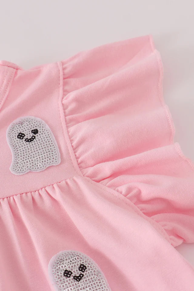 Abby & Evie Pink Ghost Pumpkin Sequin Ruffle Dress MC503201