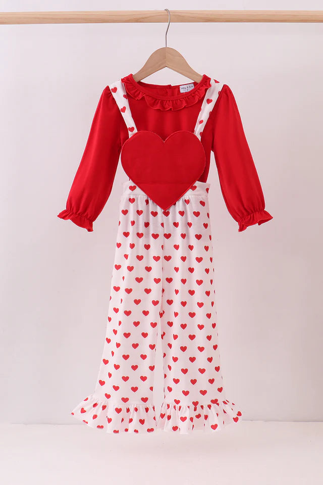 Abby & Evie Red Heart Applique Ruffle Jumpsuit Set MC507082 SpadezStore