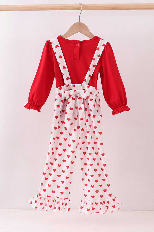 Abby & Evie Red Heart Applique Ruffle Jumpsuit Set MC507082 SpadezStore