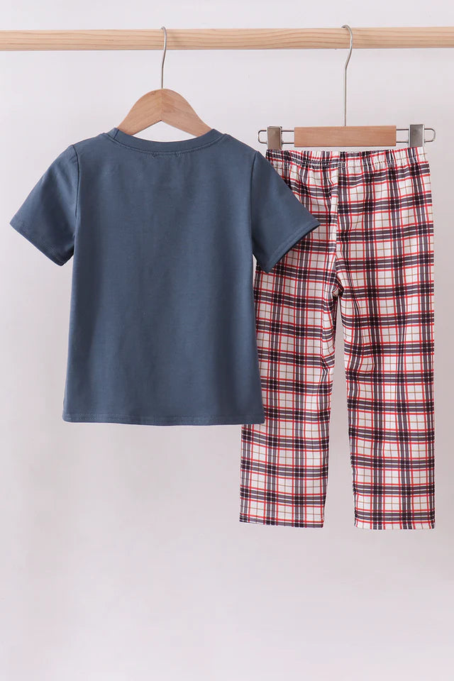 Abby & Evie Navy Puppy Football Applique Pants Set MC509122 SpadezStore