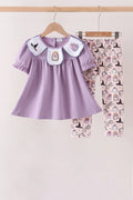 Abby & Evie Purple Spooky Embroidery Pants Set MC604285