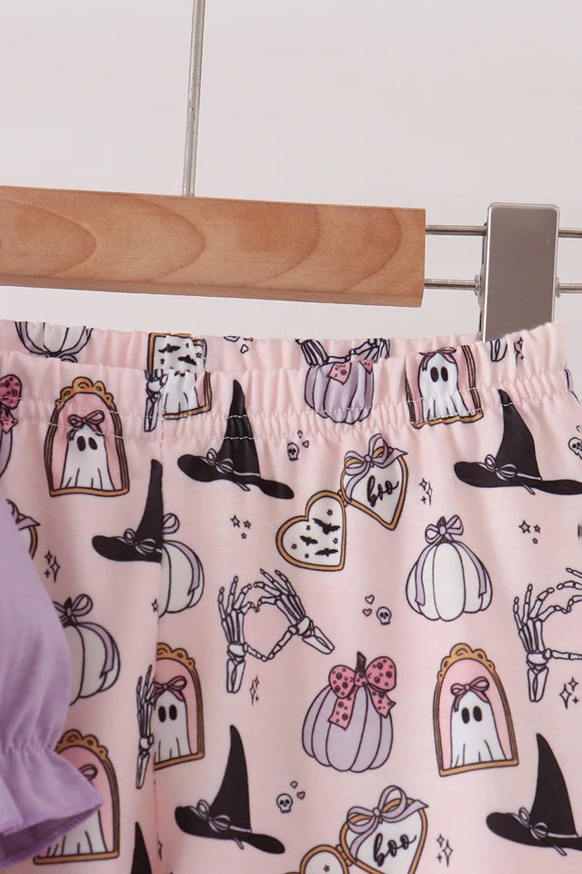 Abby & Evie Purple Spooky Embroidery Pants Set MC604285